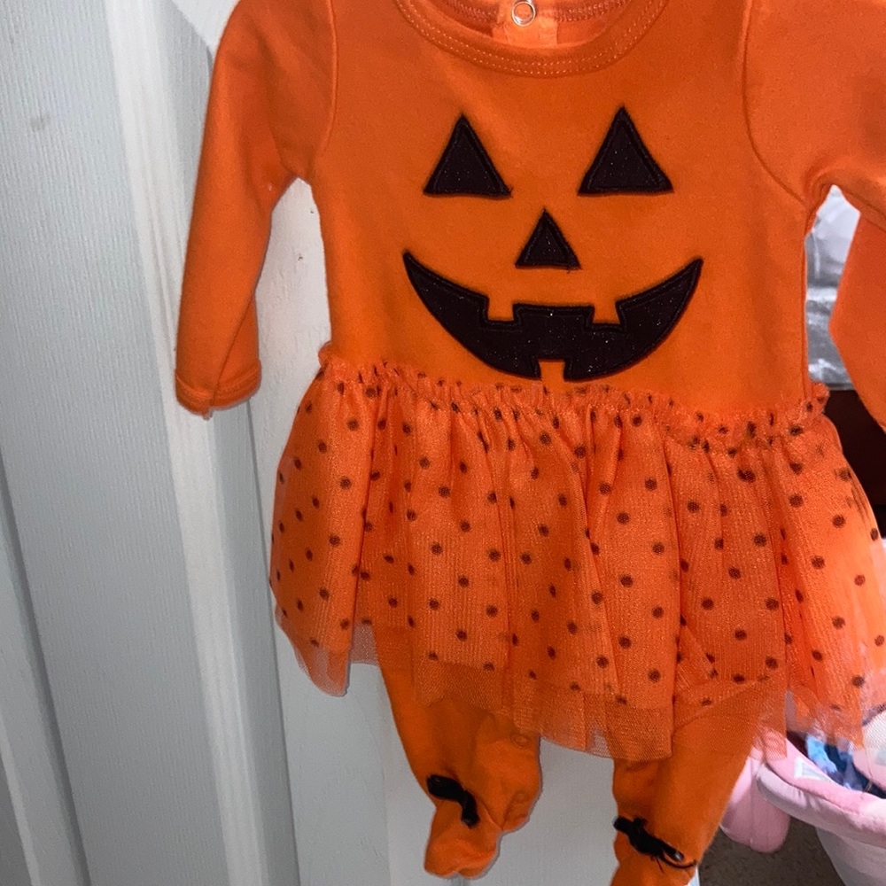 Orange Halloween pumpkin dress onesie